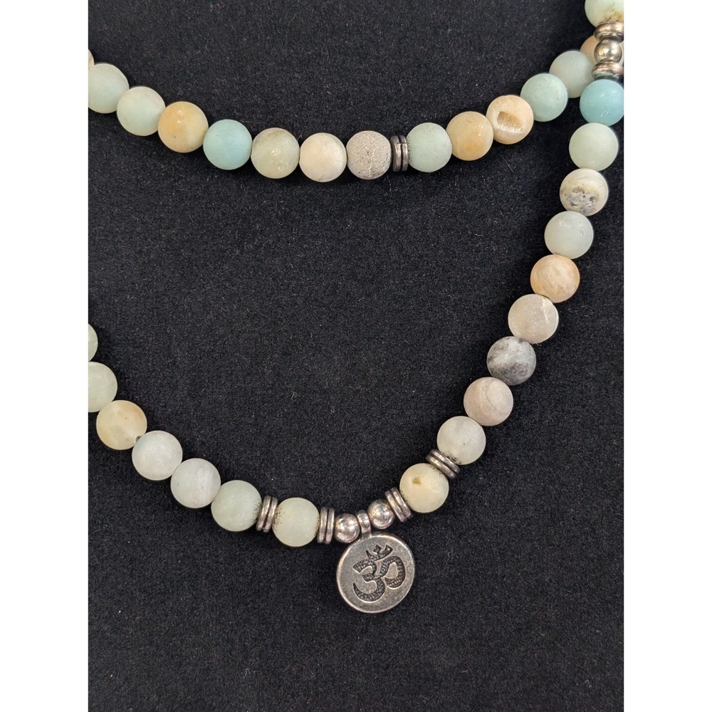 Amazonite‎ Mala 36in Bead Necklace Om Charm  Artisan Meditation Yoga Art